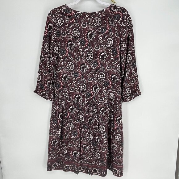 Garnet Hill Bohemian Paisley Print Dress Size 4 Plum Floral 3/4 Sleeve Pockets - Picture 4 of 11